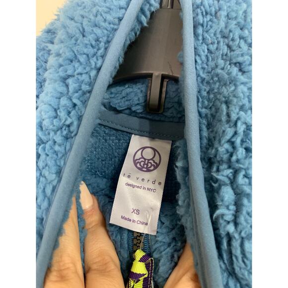 te verde Plush Cozy‎ Sherpa Fleece Half Zip Oversized Pullover blue Teddy NEW - Picture 3 of 5